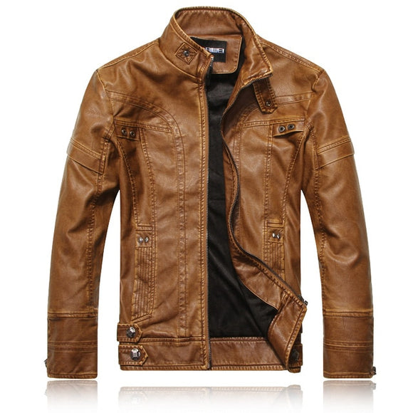 Leather jacket men's leather clothing European and American fashion Slim men's motorcycle PU leather jacket plus velvet leather