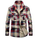 Brand Men Winter Flannel Thick Plaid Shirts Casual Long-Sleeve Pure Cotton Liner Fleece Dress Shirts Camisa Social Masculina 4XL