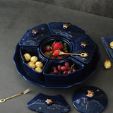 High-end European Ceramic Dried Fruit Plate Starry Sky Rotatable 6-grid Lid Snack Dessert Tray Trinket Dish Cute Ceramic Tray