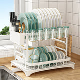 2023 New Double-layer Kitchen Dish Bowl Draining Storage Rack With Chopstick Cage Household Tableware Organizer Tray Box Basket