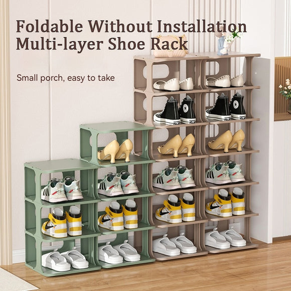 Installation-free Stackable Shoe Rack Multi-layer Storage Shoes Shelf Box Plastic Space Saving Cabinet Shoes Organizer for Entry