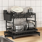 2023 New Double-layer Kitchen Dish Bowl Draining Storage Rack With Chopstick Cage Household Tableware Organizer Tray Box Basket