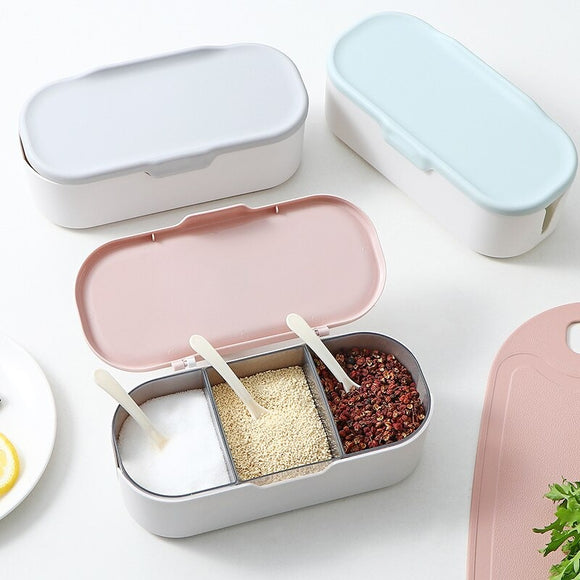 Spice Organizer Salt And Pepper Shakers Sugar Cereal Herb Box Household Seasoning box with spoon cover
