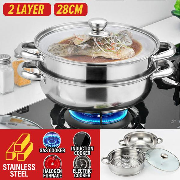 [ 28CM ] 2 LAYER Multipurpose Kitchen Cooking Soup Pot & Steamer