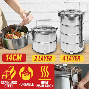 [ 2 LAYER / 4 LAYER ] 14CM Multilayer Portable Stainless Steel Lunch Box Food Carrier Storage Container