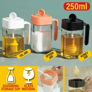 [ 250ml ] Multifunctional Kitchen Glass Season Jar Container for oil, salt sugar honey
