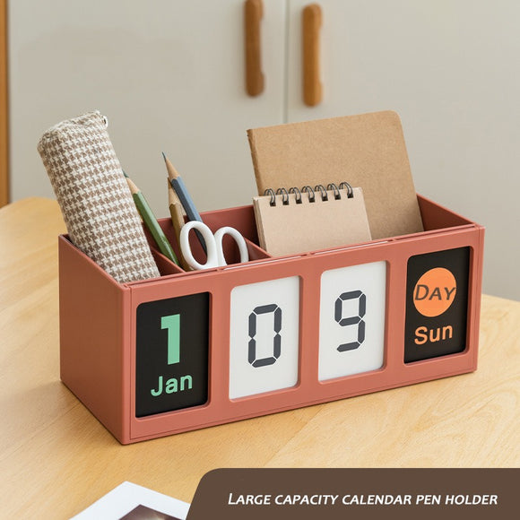 Perpetual calendar pen holder large-capacity multifunctional stationery desktop decoration storage box