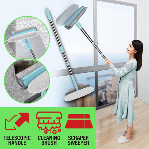 2 IN 1 Window Glass Wiper Telescopic Extendable Sweeper Cleaner