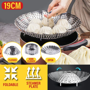 [ 19CM ] Folding Retractable Food Steamer Plate