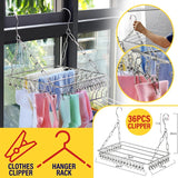 [ 36Pcs Clipper ] Stainless Steel Clothing Laundry Railing Shelf Rack