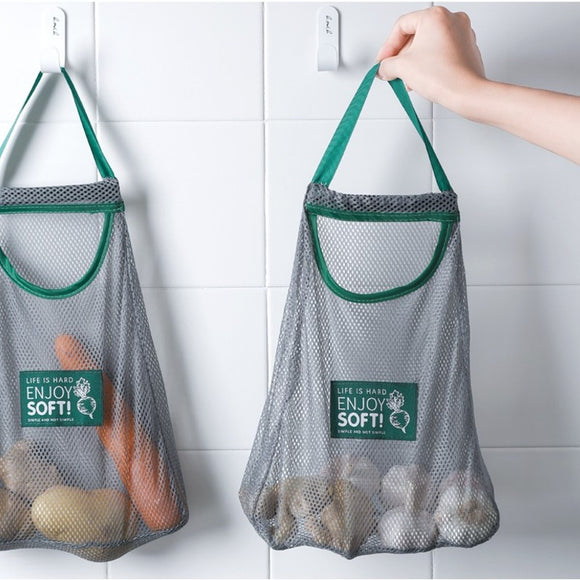Portable Reusable Mesh Bag Kitchen Fruit Vegetable Storage Bag Grocery Shopping Bags Washable Hollow Hanging Bag Organizer