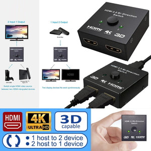 HDMI 2.0 Bi-Direction Switch | 1 Host to 2 Device / 2 Host to 1 Device | Support 4K Ultra HD & 3D Resolution