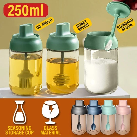 [ 250ml ] Seasoning Honey & Oil Glass Jar Storage Cup