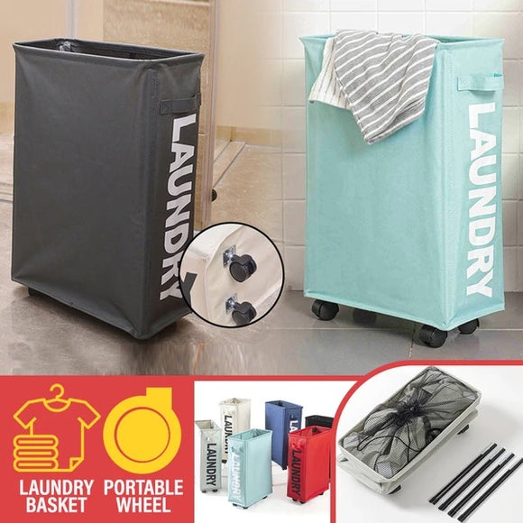 Foldable Household Dirty Laundry Clothes Storage Basket with Wheels [ 39CM X 18.5CM X 58CM ]