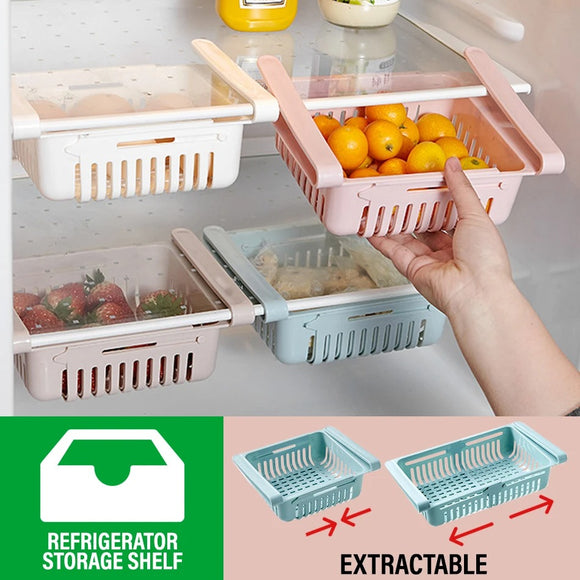 Retractable Pull Out Kitchen Refrigerator Storage Organizing Box Tray
