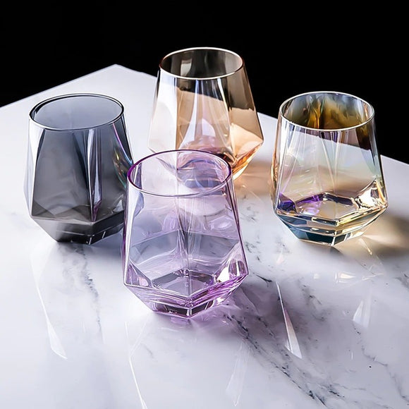 Creative Diamond Glass Mugs Whisky Glass Geometric Octagonal Wine Glass Drinking Glasses Coffee Mugs Juice Cup Beer Glass