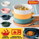 [ 1000ml ] Ceramic Oven Binaural Round Baking Pan