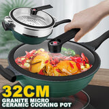 [ 32CM ] Granite Micro Pressure Cooking Stone Ceramic Nonstick Maifan Cooking Pot with Steamer [ FREE Wood Spatula ]