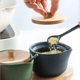 Creative ceramic pot kitchen seasoning box set salt shaker seasoning jar with wooden lid spoon kitchen accessories -1pcs