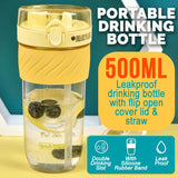[ 500ml ] 2 IN 1 Flip Cover Portable Drinking Cup Bottle with Straw