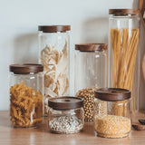 Glass Bottle Bamboo Lid Sealed Glass Container Food Storage Tank Mason Jars Dustproof Moisture-proof Nut Bottle Seasoning Jar