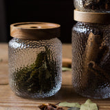 Hammered Transparent Jar Glass Bottle Acacia Wooden Lid Storage Jar Snacks Dried Fruit Storage Tank Tea Coarse Grain Sealed Storage Jar