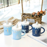 Simple Mug with Lid and Spoon Office Water Cup Coffee Cup Ceramic Cup Milk Cup Breakfast Cup 【Cup Lid + Spoon】