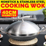 40CM Kitchen Honeycomb Non Stick Cooking Frying Wok SUS304 Stainless Steel with Lid Cover