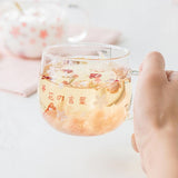 Milk Cup Large-capacity Milk Tea Water Cup Oatmeal Cup Mug Glass Cup With Lid And Spoon Red Full Sakura Cup