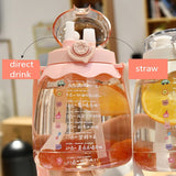 1300ml water bottle with straws plastic drinking bottle with shoulder strap portable marking bottle