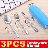 [ 3PCS ] Spoon Fork & Chopsticks Kitchen Eating Utensil Tableware Set + Storage Box