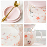 Milk Cup Large-capacity Milk Tea Water Cup Oatmeal Cup Mug Glass Cup With Lid And Spoon Red Full Sakura Cup