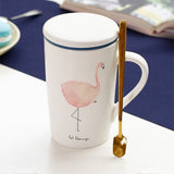 Creative Ceramic Water Cup Mug With Lid Spoon Water Cup Coffee Cup Office Water Cup Breakfast Cartoon Milk Cup With Lid
