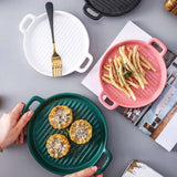 Portable Ceramic Square Plate Dish Creative Microwave Oven Binaural Pizza Baking Dinnerware