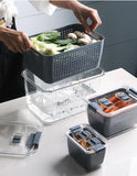 Transparent double-layer food storage box kitchen with lid drain basket; household refrigerator fruit and vegetable storage storage box