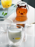 Double insulated cartoon glass with cutie milk cup for home use creative juice cup