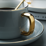 Ceramic coffee cup and saucer set European style small luxury belt afternoon cup simple retro gold edge water cup