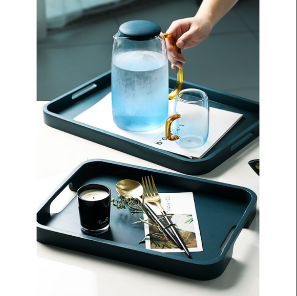 Graphite blue bamboo tray kettle cup tea tray large rectangular wooden tray snack tray