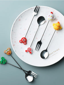Christmas cartoon stainless steel spoon fork, salad fruit fork, cute children's mixing spoon, creative dessert spoon