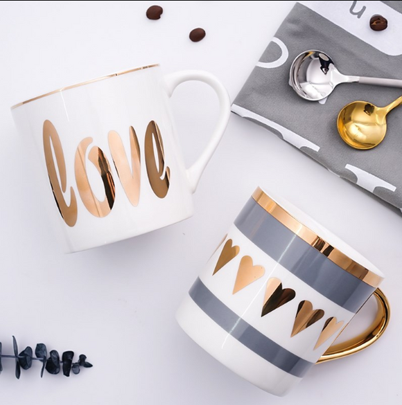 Golden ceramic mug European light deluxe office mug coffee mug Golden Ceramic Mug Cup Breakfast Coffee Cup
