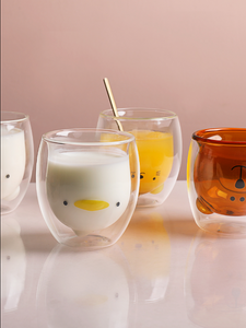 Double insulated cartoon glass with cutie milk cup for home use creative juice cup