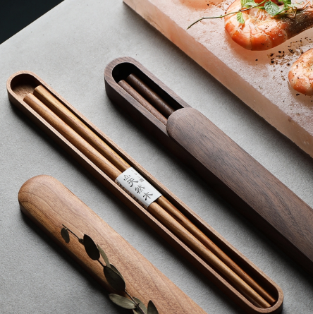 Japanese portable wooden chopsticks with box set student travel chopsticks box gift box