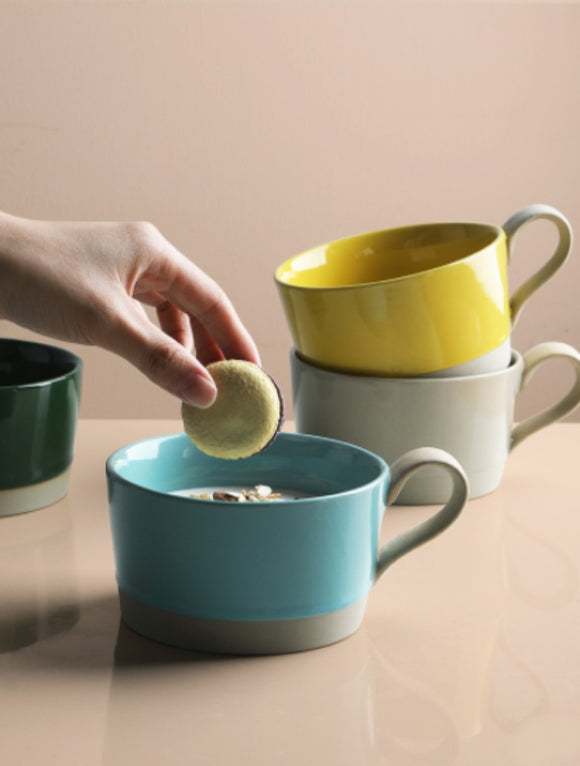 Nordic hit color ceramic mug with handle coffee cup office water cup home oatmeal breakfast cup