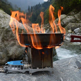 Camping picnic wood stove folding type portable wooden grill barbecue grill with hairdryer system Firewood burner