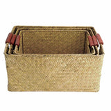 Woven Storage Basket with Lid Storage Box Wicker Basket Handmade Sorting Boxes Seagrass Clothing Fruit Sundries Jewelry