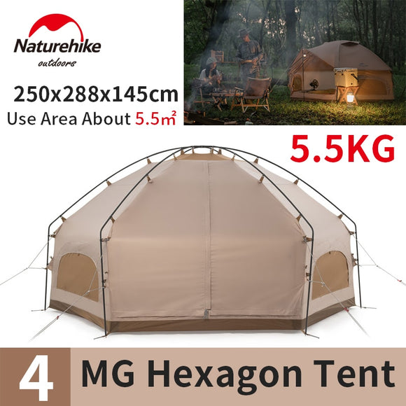 Naturehike 210T MG Hexagonal Yurt Tent 3/4 Persons Outdoor 3windows 1door Family Tent 5.5 Windproof Waterproof Breathable 5.5kg