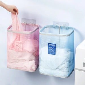 Laundry Basket Mesh Bag Foldiable Laundry Basket Adhesiv Underwear Socks Dirty Clothes Storage Bag Children Toy Storage Bucket