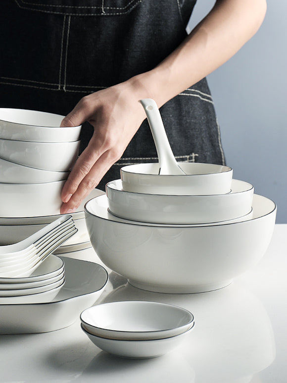 European ceramic plate set rice bowl soup spoon noodle bowl rectangular fish plate household  gift box