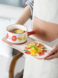 grocery&hand-painted four seasons&ceramics&rustic style&handle bowl&home breakfast tray&oatmeal bowl