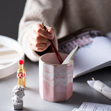 Multi-Purpose Marble Pattern Storage Holder Cosmetic Brush Makeup Holder Ceramic Pencil Bucket Pen Storage Rack Container
